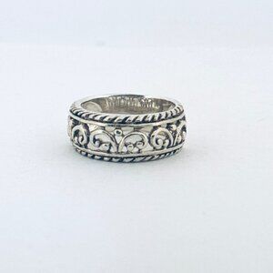 Estate Sterling Silver 925 Filigree Scroll Wide Band Ring Size 8 Vintage Style